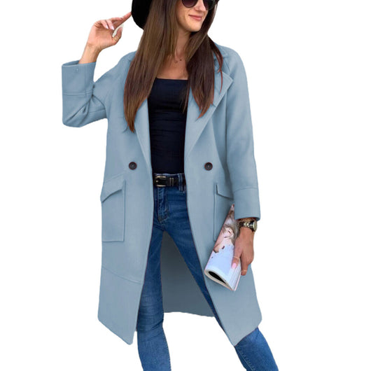 Abrigo de Lana con Cuello de Traje y Bolsillos Botón para Otoño e Invierno - Image 9
