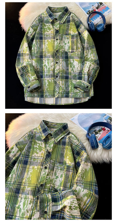 Camisa Holgada Cuadros Degradado con Estampado y Teñido - Image 18