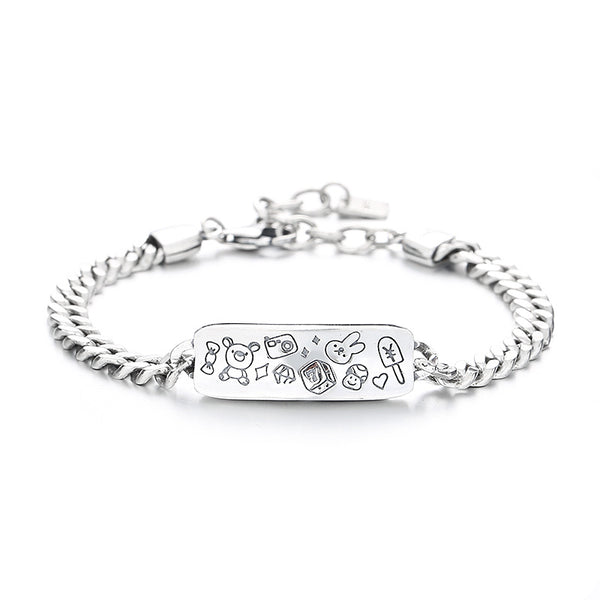 Pulsera de Plata S925 con Diseño Graffiti - Conejo y Osito - Image 3