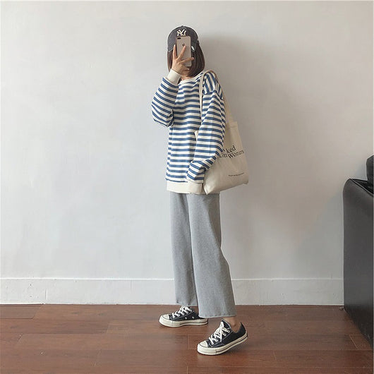 Suéter Rayado Holgado para Mujer Estilo Estudiante Japonés - Image 7