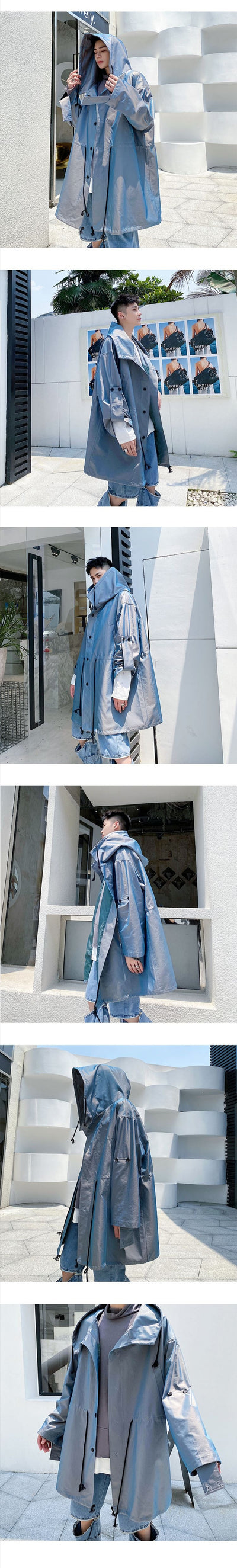 Cortaviento Impermeable con Capucha y Efecto Iridiscente Azul Eléctrico para Hombre - Image 13
