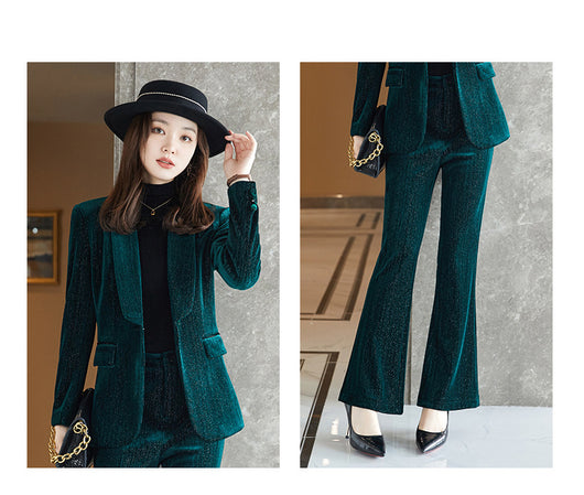 Conjunto Elegante de Terciopelo Dorado - Blusa Manga Corta y Pantalón - Image 4