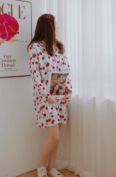 Pijama de Algodón Puro con Estampado de Cerezas para Mujer - Image 7