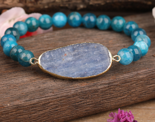 Pulsera de Cristal Azul Natural con Disco para Mujer - Image 5