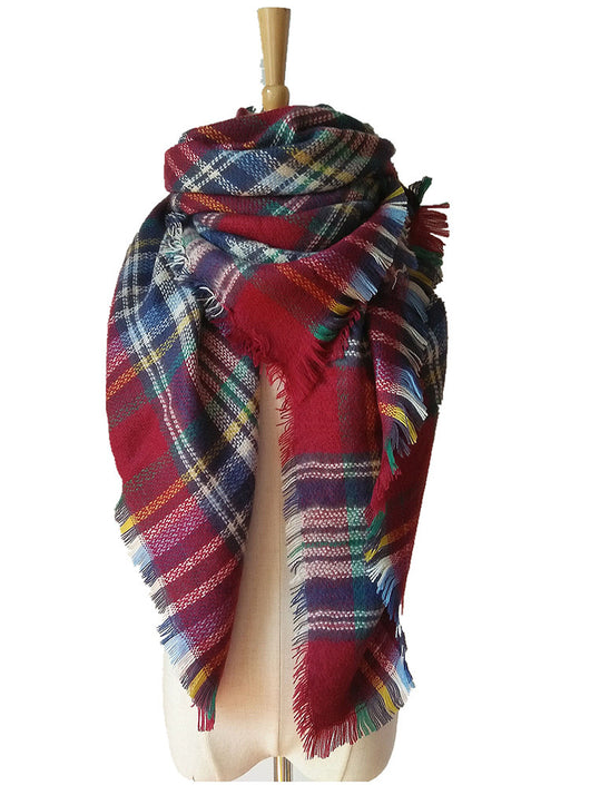 Pañuelo Cuadrado Reversible a Cuadros Multicolor Efecto Cachemira - Image 28