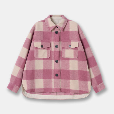 Abrigo de Lana a Cuadros Unisex con Cuello de Camisa - Diseño Holgado y Versátil - Image 6
