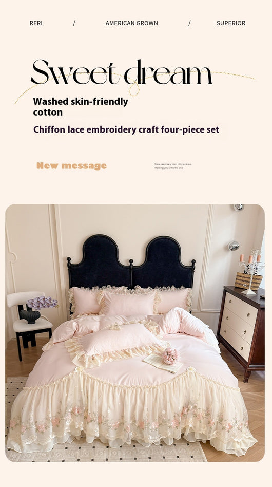 Juego de Cama Cuatro Piezas con Encaje Bordado en Algodón Chiffon - Image 27