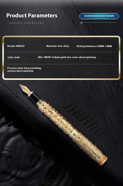 Bolígrafo Dorado Estilo Chino Retro con Relieve 18K - Diseño Bicolor Premium - Image 14