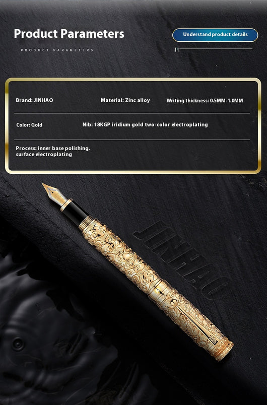 Bolígrafo Dorado Estilo Chino Retro con Relieve 18K - Diseño Bicolor Premium - Image 14