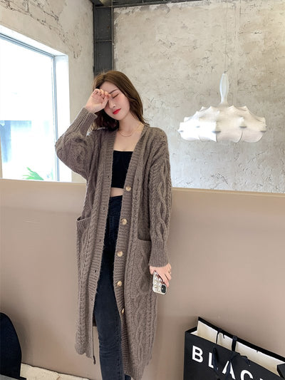 Cardigan Tejido Mohair Retro Holgado Mujer - Abrigo Lana Medio Largo - Image 7