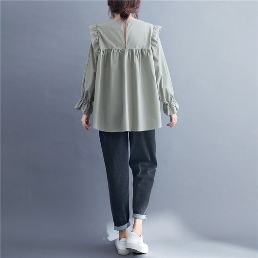 Blusa Suelta de Manga Larga con Encaje y Volantes - Image 4