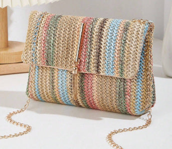 Bolsa Bandolera Cuadrada de Paja con Cierre de Candado - Image 8
