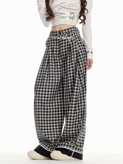 Pantalón Cuadros Mujer Cintura Alta Recto Holgado - Image 16