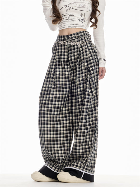 Pantalón Cuadros Mujer Cintura Alta Recto Holgado - Image 16