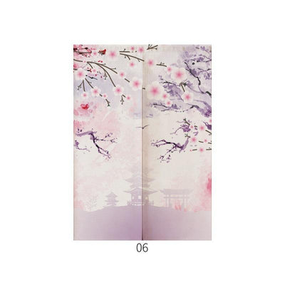 Japanese style noren door curtain with two red and blue Ukiyo-e koi fish on a cream wave pattern background. - Image 32