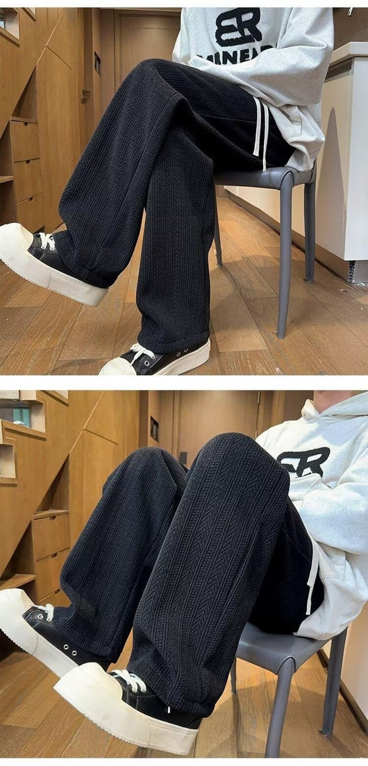 Pantalones Anchos Negros con Rayas Trigo para Otoño-Invierno - Image 8