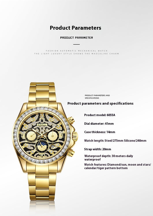 Reloj Mecánico Automático Hombre con Calendario Sol Luna Estrella Resistente al Agua - Image 16