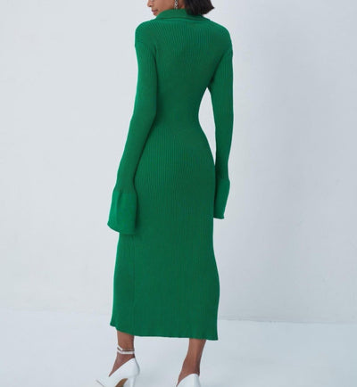 Vestido Elegante con Cuello Solapa y Mangas Acampanadas - Image 12