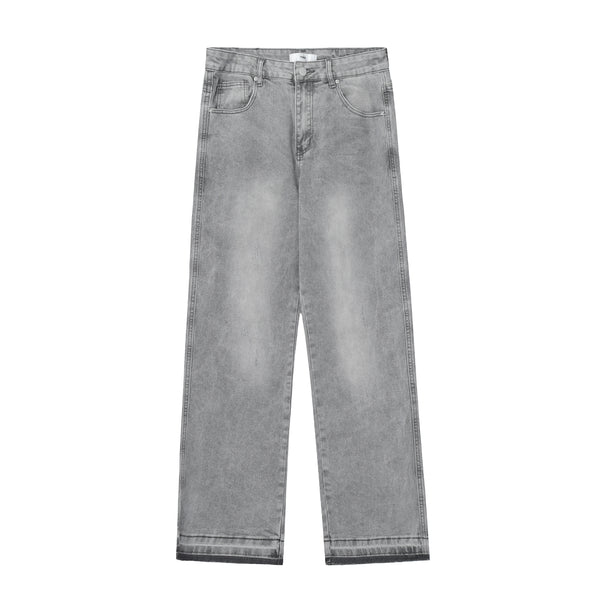 Jeans Rectos Gris Desteñido con Orilla Cruda - Estilo Retro Americano - Image 5