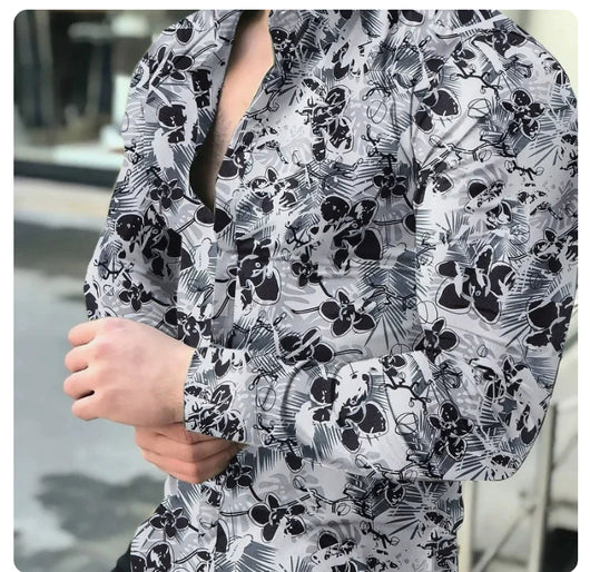 Camisa Floral Casual de Manga Larga para Hombre - Primavera y Otoño - Image 7