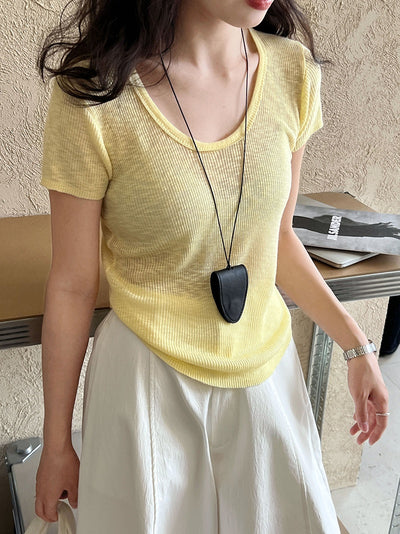 Camiseta Ajustada de Verano para Mujer - Cuello Redondo, Manga Corta y Cintura Definida - Image 25