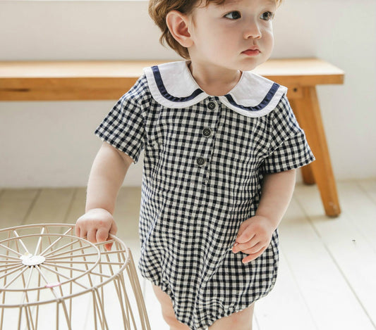 Camisa Preppy a Cuadros Azul Marino Manga Corta - Image 2
