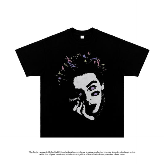 Camiseta Hombre Estilo Retro Americano Cuello Redondo Suelta Estampada Manga Corta - Image 2