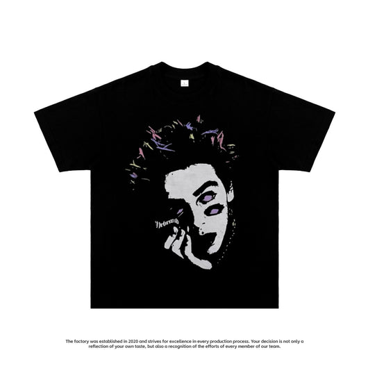 Camiseta Hombre Estilo Retro Americano Cuello Redondo Suelta Estampada Manga Corta - Image 2