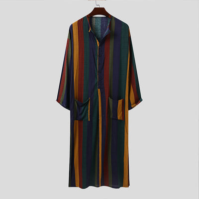 Camisa Estampada de Rayas Árabes para Hombre de Manga Larga - Image 13