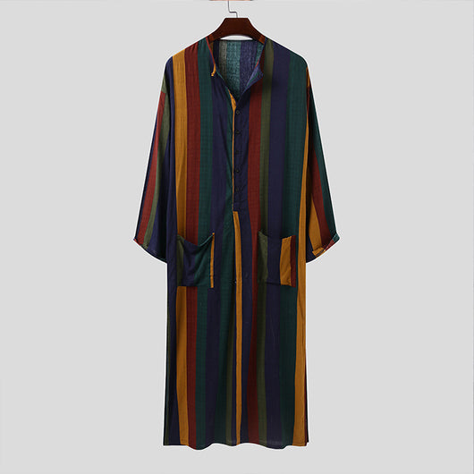 Camisa Estampada de Rayas Árabes para Hombre de Manga Larga - Image 13
