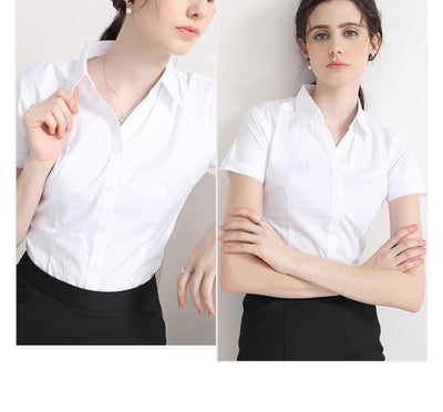 Blusa Blanca Manga Corta Cuello V para Trabajo - Image 9