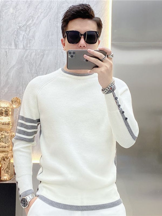 Suéter de Cuello Redondo a Rayas - Pullover Versátil para Hombre Joven - Image 9