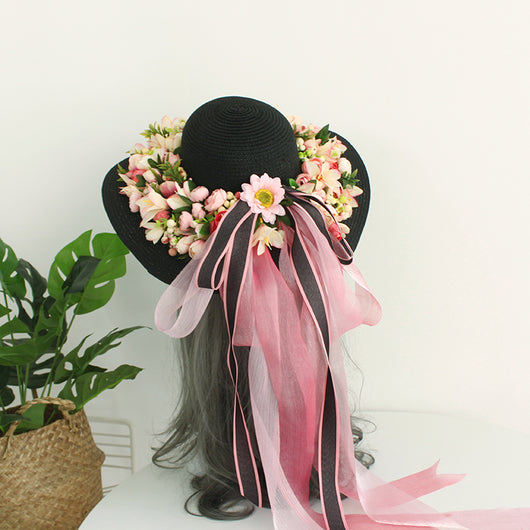Sombrero de Paja Artesanal con Ala Ancha y Flores para Mujer - Image 4