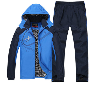 Men's blue and navy hooded tracksuit with full-zip jacket and matching pants, featuring a 'POPULAR' graphic. - Image 2
