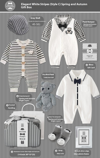 Conjunto de Regalo Elegante para Bebé Niño - Rayas Blancas y Gris - Image 4