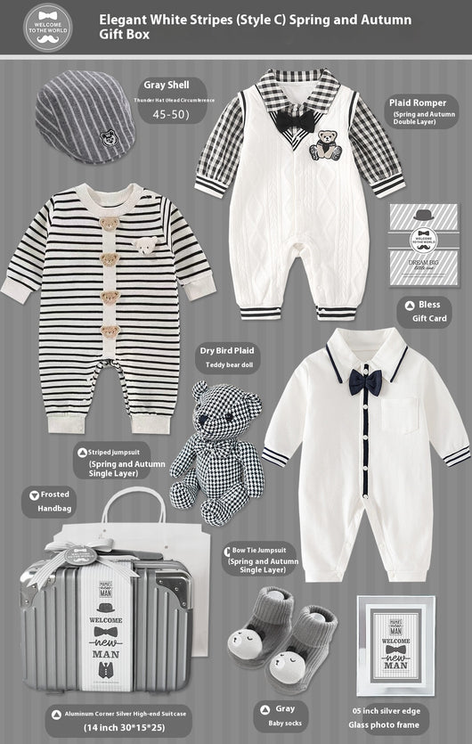 Conjunto de Regalo Elegante para Bebé Niño - Rayas Blancas y Gris - Image 4