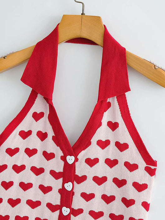Blusa Halter Corta con Jacquard de Corazones - Image 9