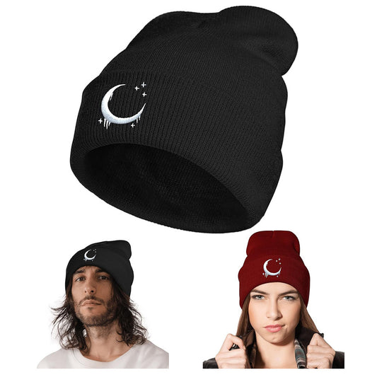 Gorro de Lana Tejido con Diseño de Luna y Estrellas para Otoño Invierno