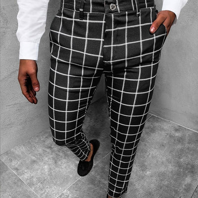 Pantalones Casuales de Cuadros para Hombre - Cintura Media Elástica