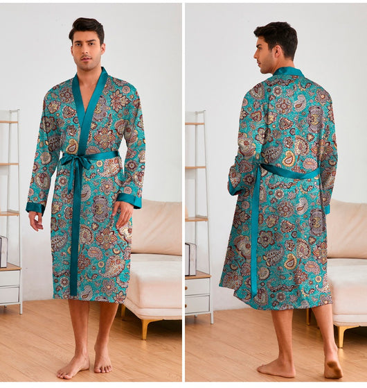Bata Estampada para Hombre con Mangas Largas y Pantalón Corto - Image 26