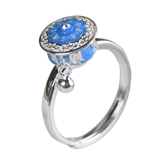 Anillo de Plata con Cloisonné Azul y Mantra de Seis Caracteres - Image 5