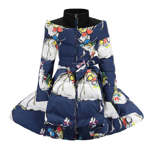 Abrigo Infantil de Plumón Europeo con Diseño Estampado y Lazo en la Cintura - Image 3
