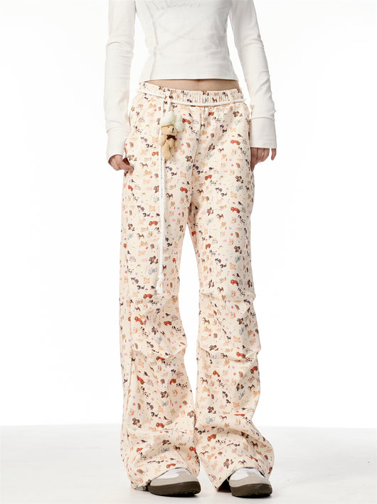 Pantalones Anchos Casuales con Estampado de Cachorro Dibujado a Mano - Image 10