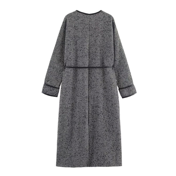 Abrigo Midi Elegante Estilo Británico con Diseño de Cintura de Encaje