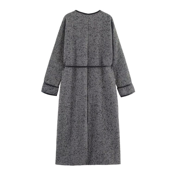 Abrigo Midi Elegante Estilo Británico con Diseño de Cintura de Encaje