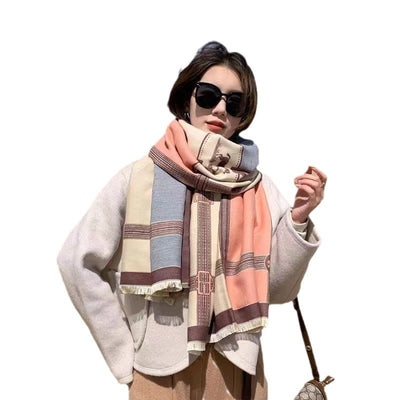 Bufanda de Cachemir Artificial Bicolor Estilo Coreano para Mujer Invierno - Image 5