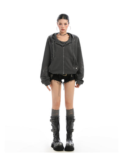 Cardigan con Capucha y Strass para Mujer - Sudadera Brillante con Cierre - Image 15