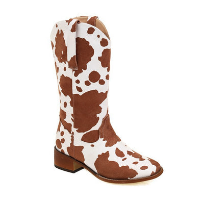 Botas Vaqueras Talla Grande con Estampado Vaca y Tacón Cuadrado Vintage - Image 13