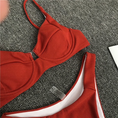 Traje de Baño Dividido Color Sólido con Soporte de Acero - Image 16