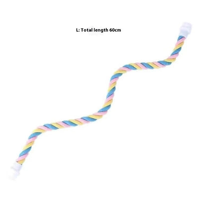 Colorful twisted cotton rope bird perch with plastic end caps, 41.5cm long, for climbing and nibbling. - Image 8